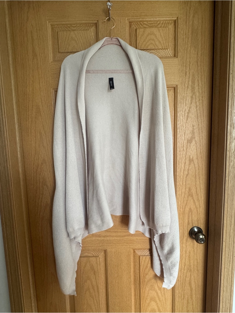 Savvi Jolie Wrap Draped Open Front Cardigan Sweater Oatmeal Beige Knit OSFM